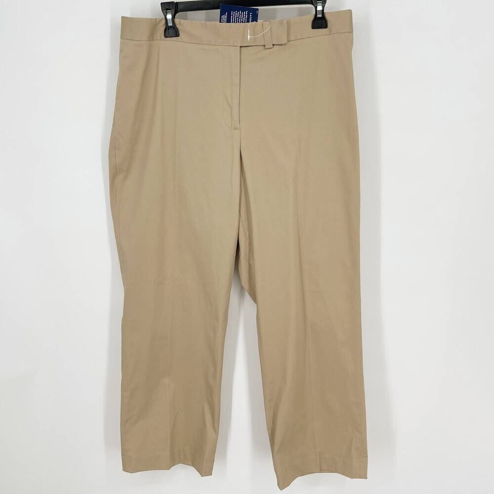 Lands' End Khaki Tan Sateen Straight Leg Natural Fit Pants NEW Womens Sz 14